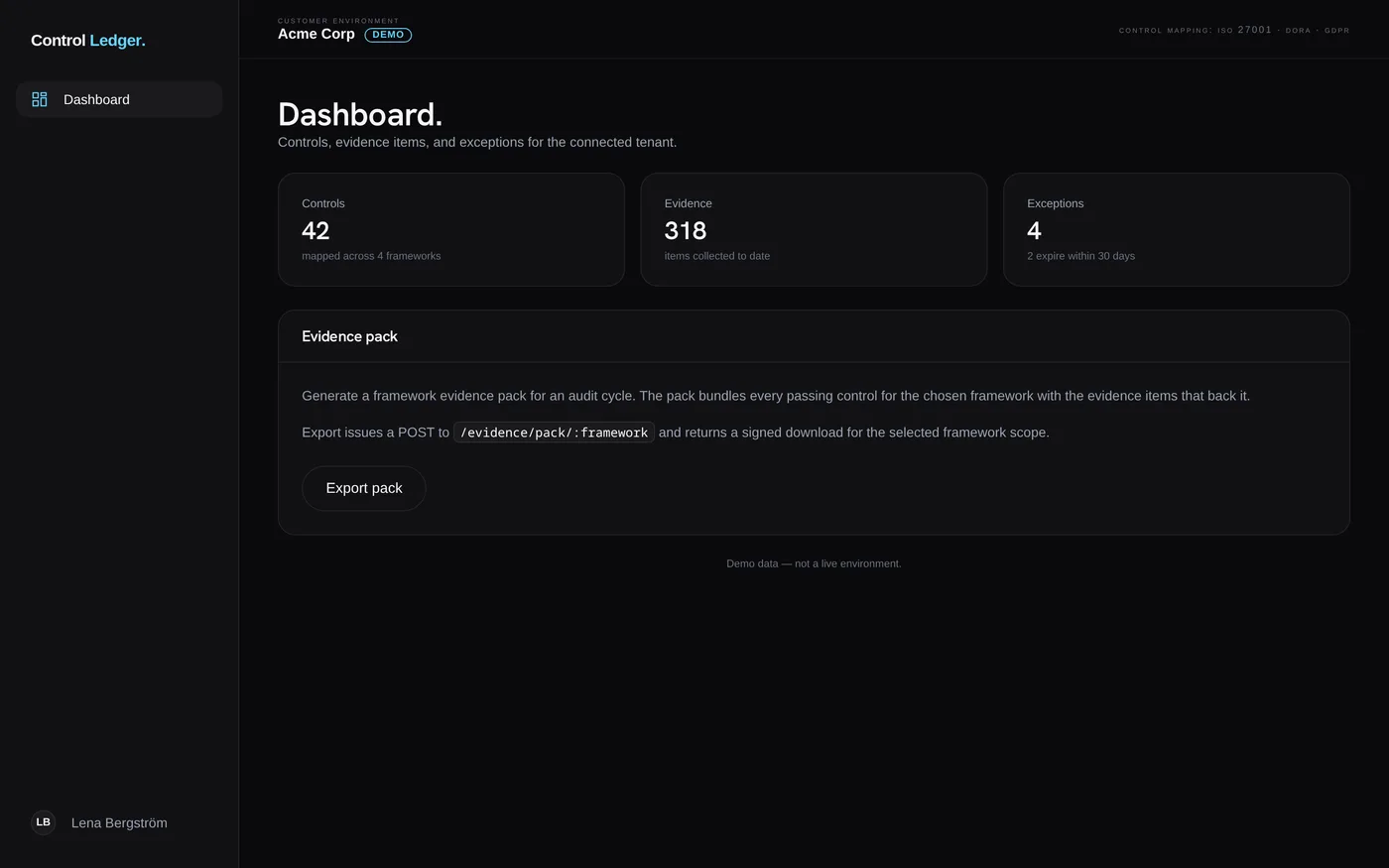 Control Ledger dashboard